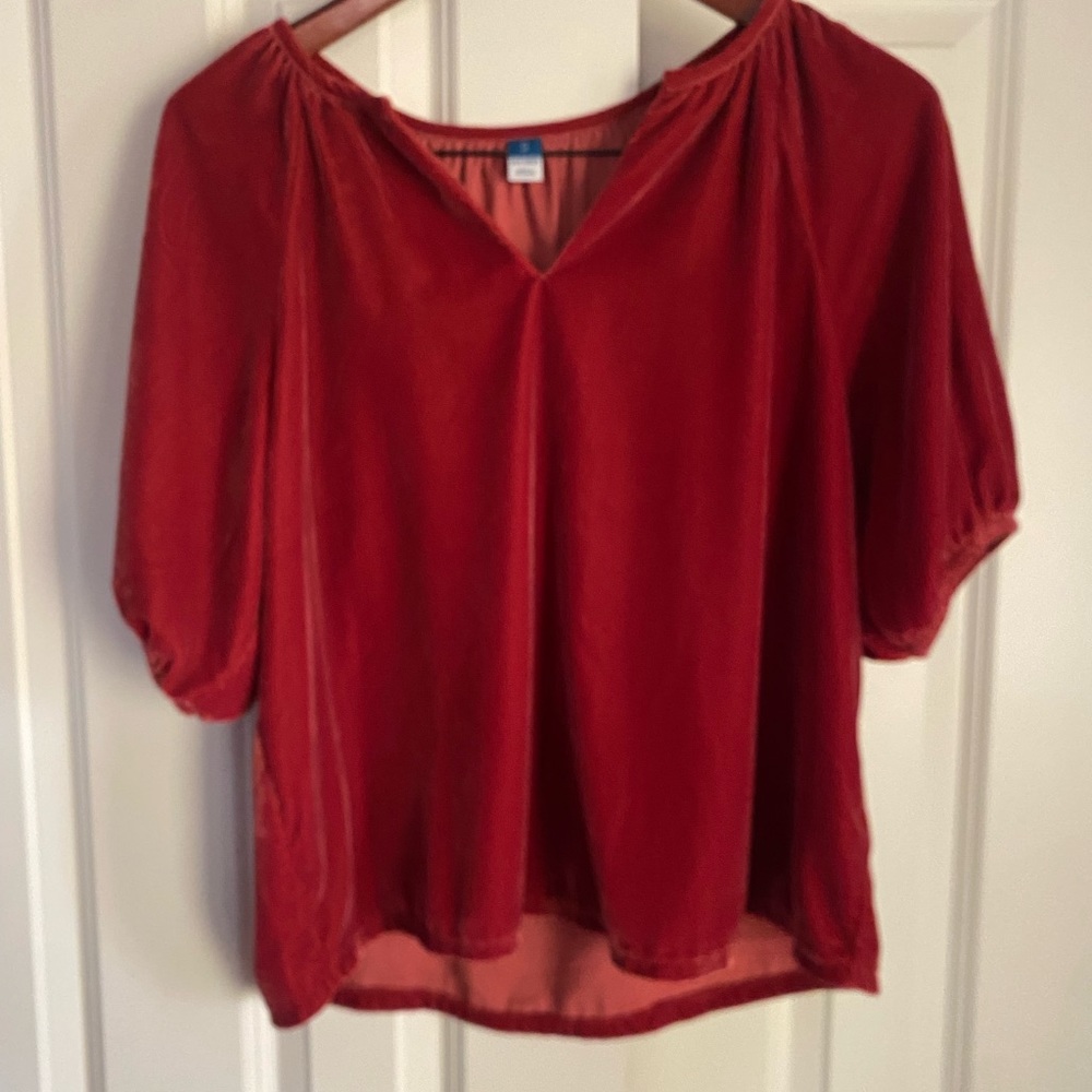 Old Navy Elbow- Sleeve Split- Neck Velvet Swing Blouse